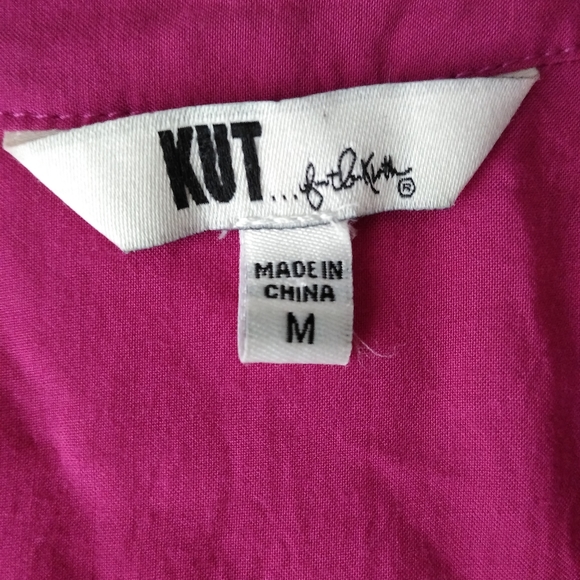 Kut from the Kloth Sheer Half Button Down Top Pink Purple Medium Long Sleeve - Picture 9 of 9